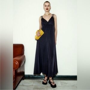 Cos strappy maxi dress v neck navy blue size 4